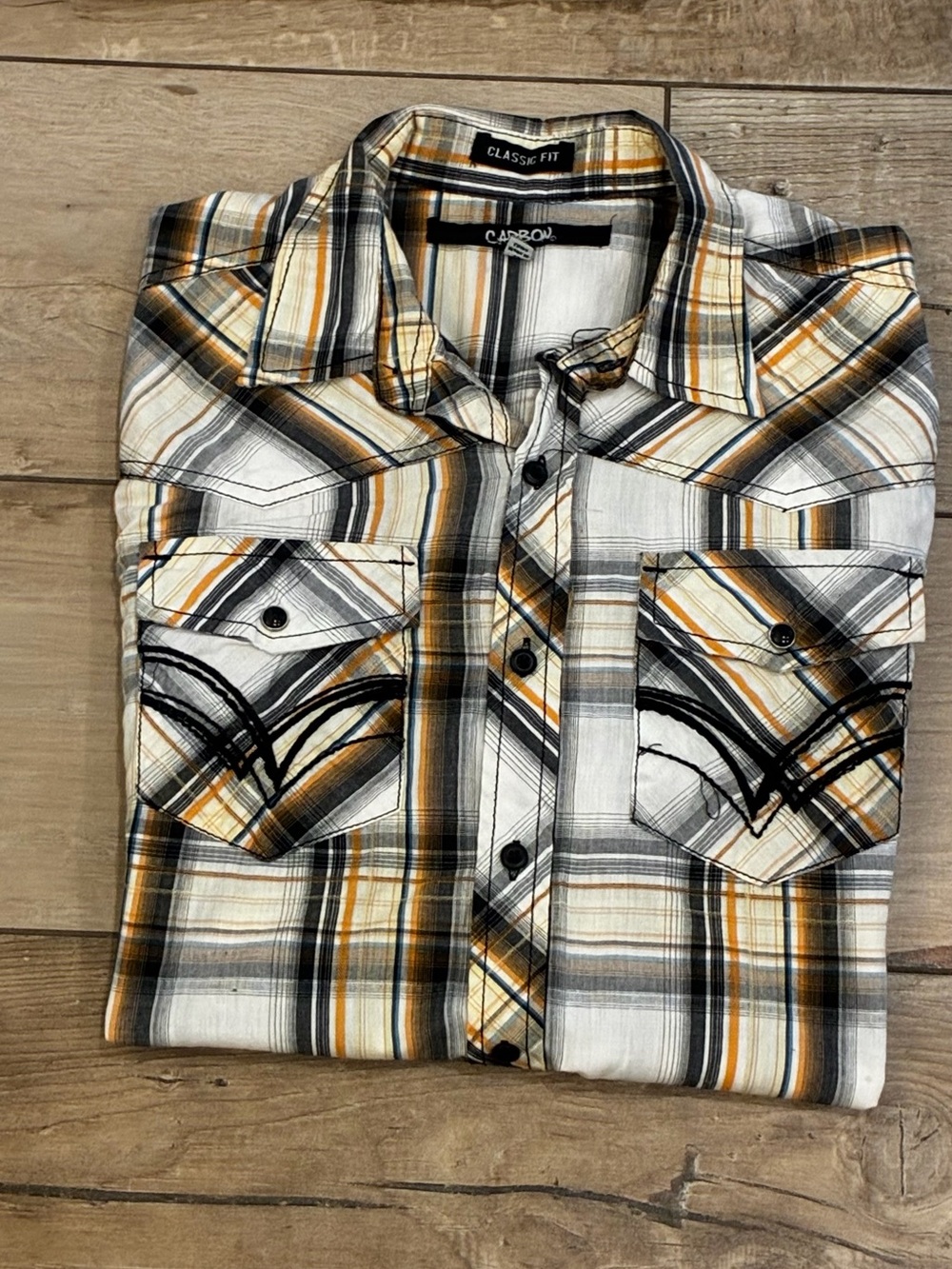 Men’s Carbon Yellow, Gray & Black Plaid Button-Down Shirt